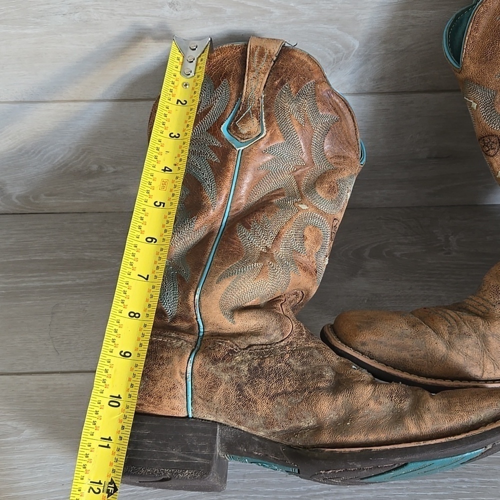 Sold Ariat Women 10008017 Brown & Teal Western Boots Square Toe Shoes Sz 9B - Picture 13 of 16